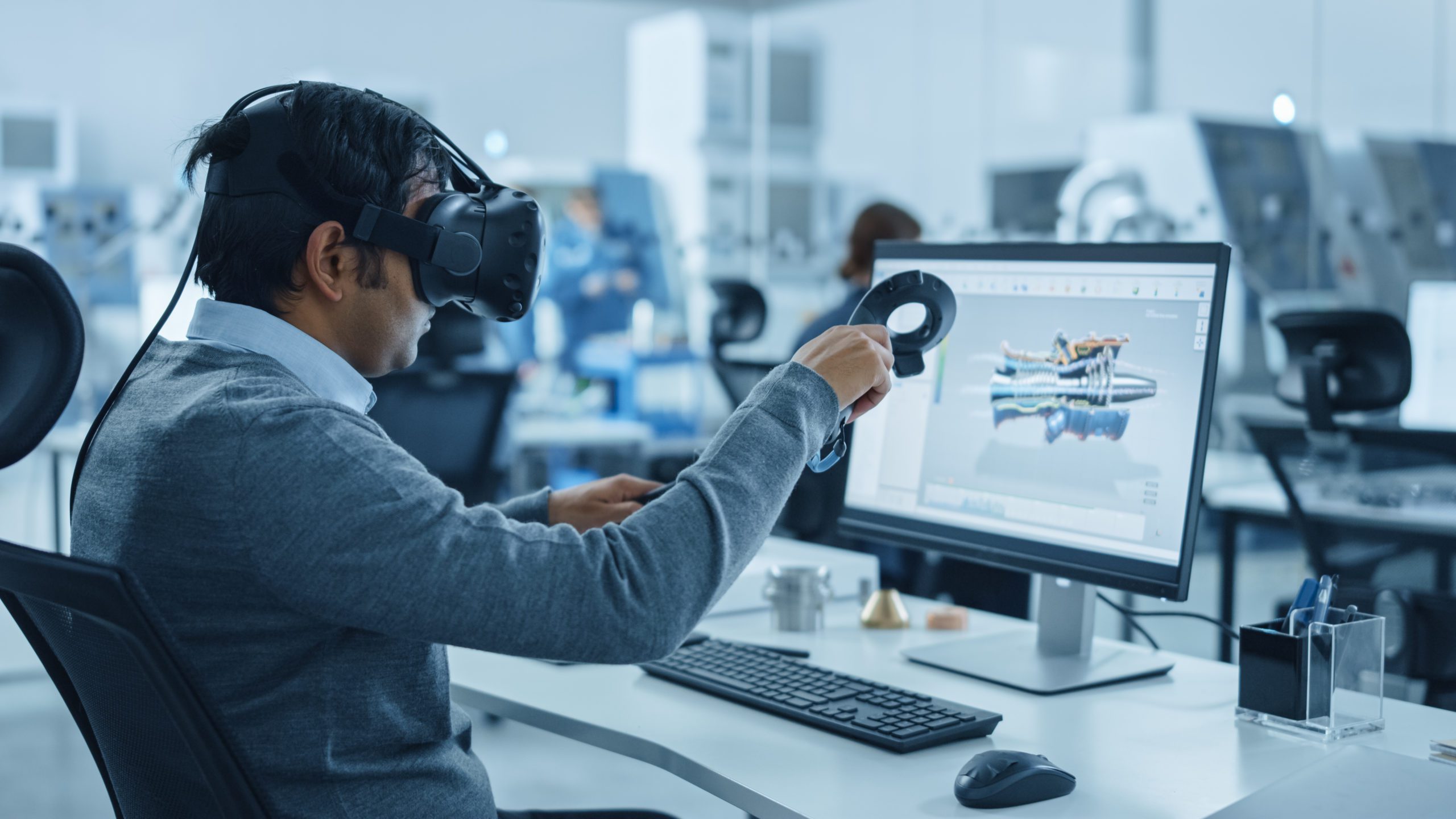 An employee doing VR training